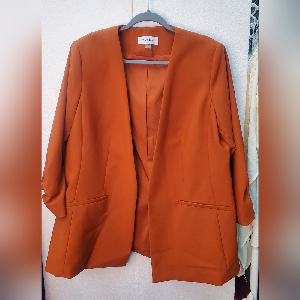 Calvin Klein Collection Rust Orange Open Front Blazer